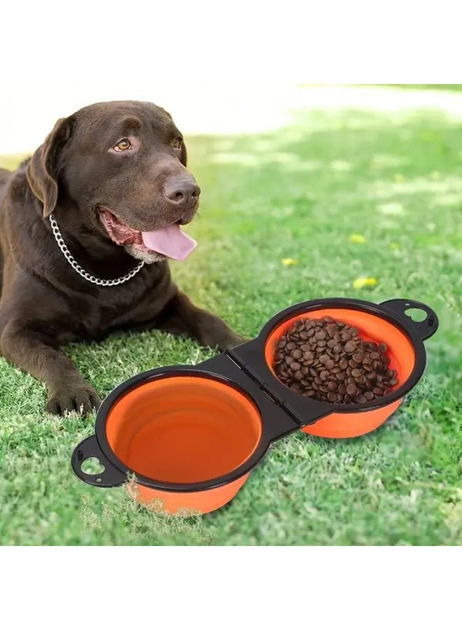 Pink Collapsible Pet Double Bowls Portable Dog Travel Food And Water Bowl For Outdoor Camping Walking - Image 4